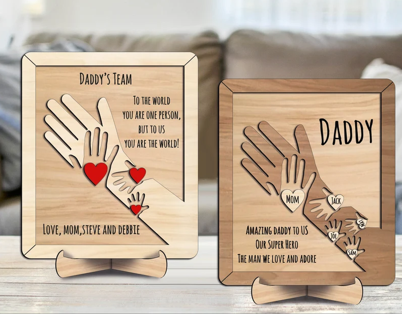 Family Handprint Wooden Gift, Keepsake for Parents and Children, Father's Day or Anniversary Present