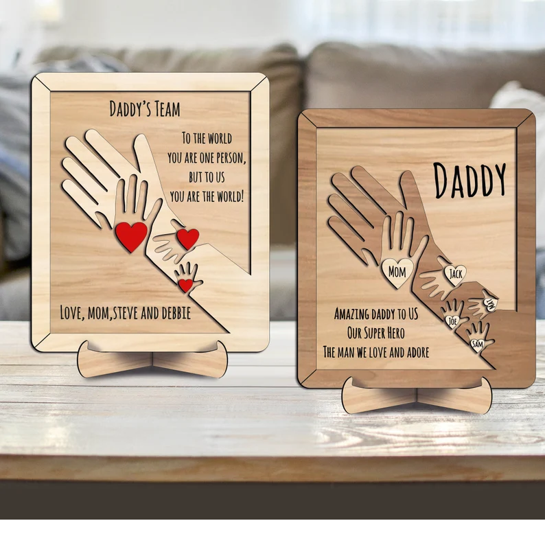 Family Handprint Wooden Gift, Keepsake for Parents and Children, Father's Day or Anniversary Present