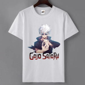 Men’s Gojo Satoru Anime Printed White T-Shirt – Jujutsu Kaisen Graphic Tee