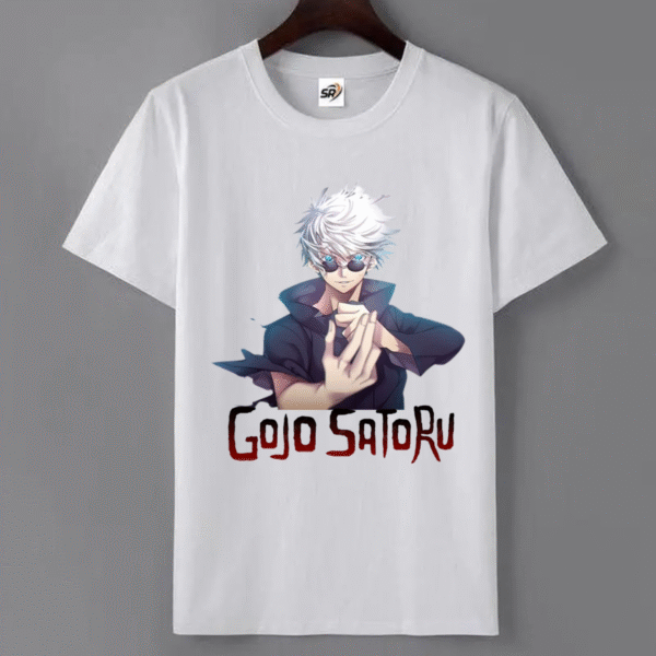 Men’s Gojo Satoru Anime Printed White T-Shirt – Jujutsu Kaisen Graphic Tee