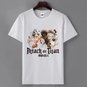 Men’s Eren Yeager Anime Printed White T-Shirt – Attack on Titan Graphic Tee
