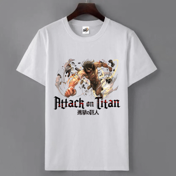 Men’s Eren Yeager Anime Printed White T-Shirt – Attack on Titan Graphic Tee