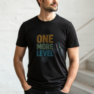 One More Level Gaming T-Shirt – Bold Gamer Quote Tee with Controller Print for Men & Boys